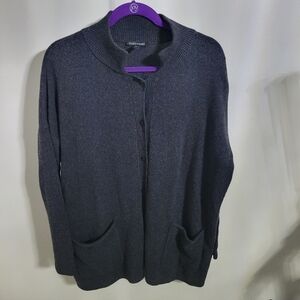 Eileen Fisher Org. Cotton & Cashmere Gray Button Cardigan Pocket Sweater, Size S
